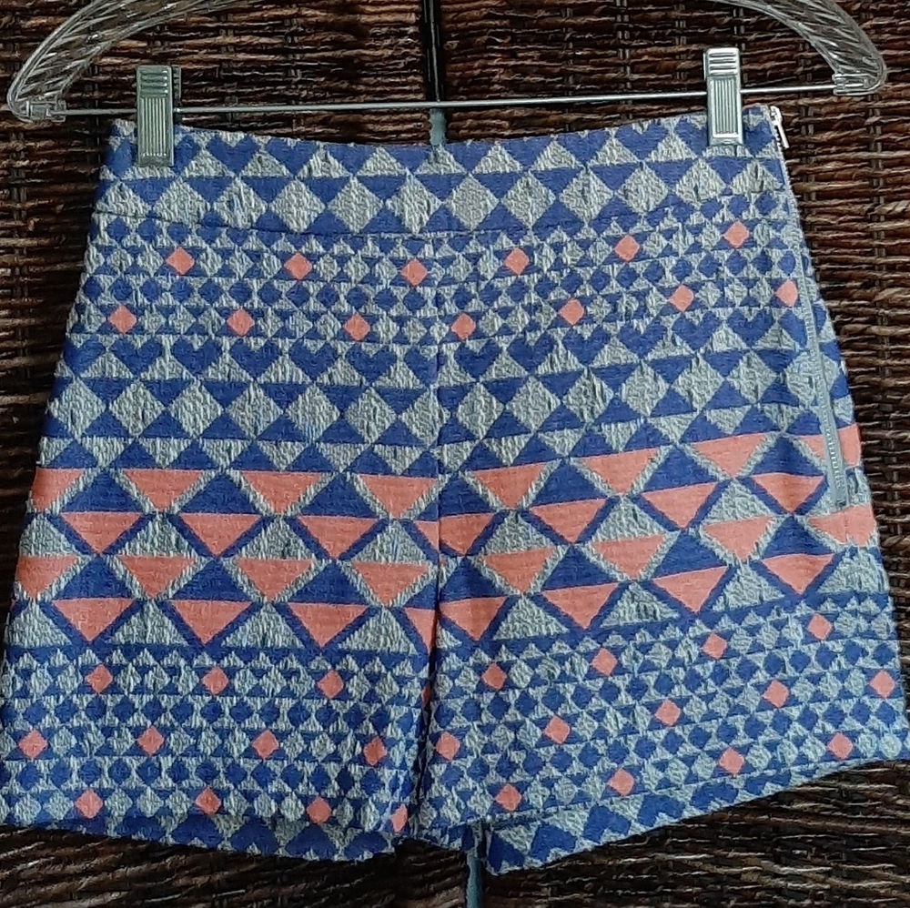 Anthropologie Nomad Morgan Carper Shorts 0P Blue Boho Southwest Aztec Geometric